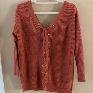 Rust Lace Up Back Sweater